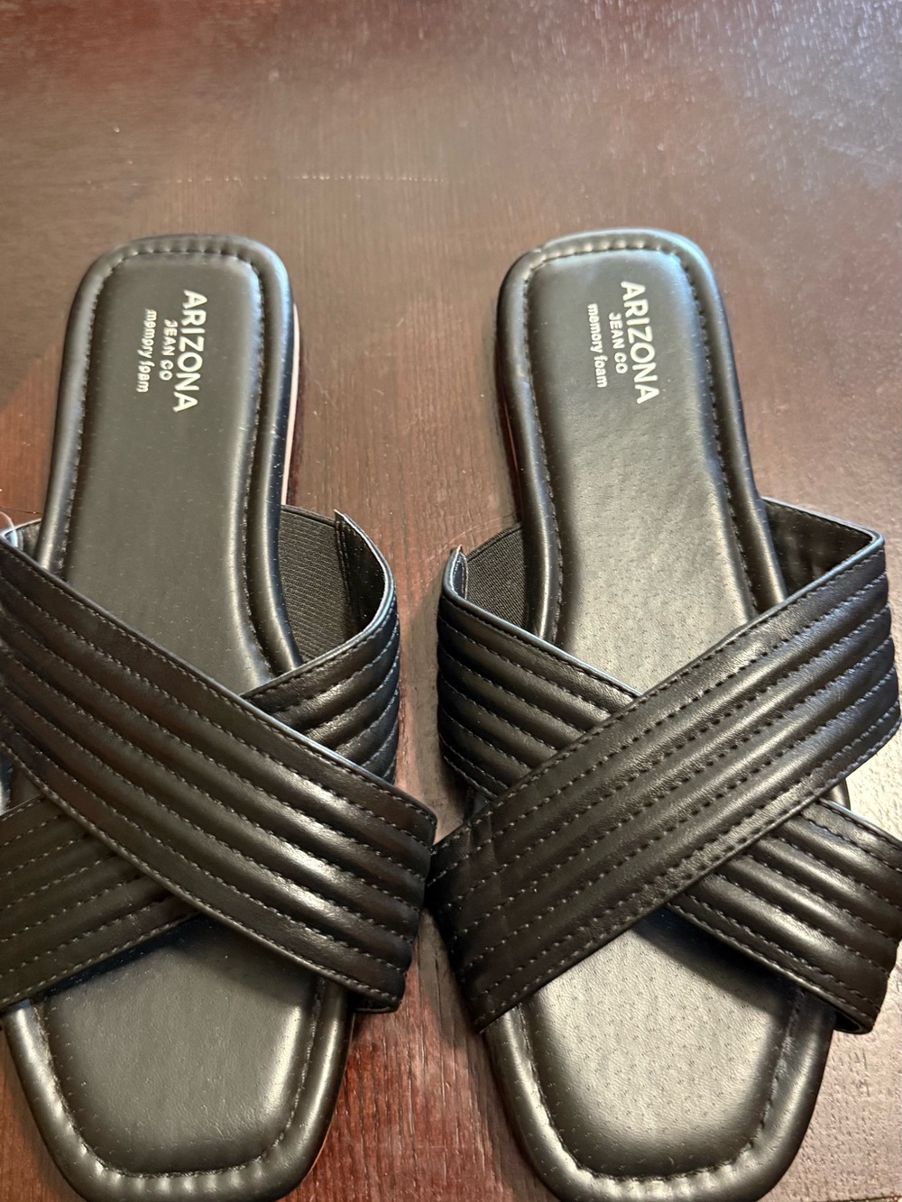 New  Arizona Black Crisscross Slide Sandals